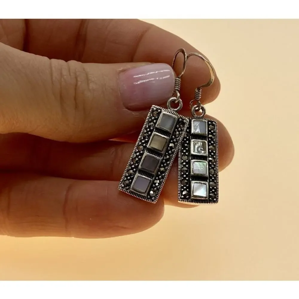 925 Sterling Silver Mother OF Pearl & Marcasites Earrings